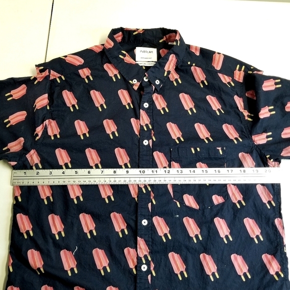 Public Art Black Pink Popsicle Shortsleeve Fun Summer Beach Casual Shirt , L - Picture 5 of 12